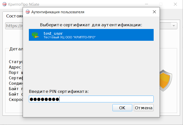 Рис. 16&nbsp;— окно аутентификации пользователя (выбор сертификата)