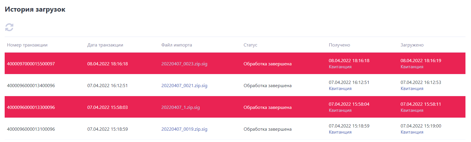 История загрузок